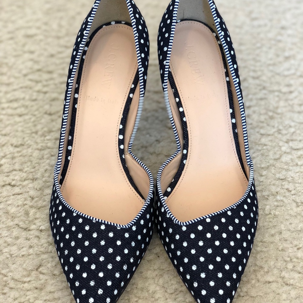 J.Crew Colette D’Orsay Navy Polka Dot Heels $278 - Picture 2 of 6